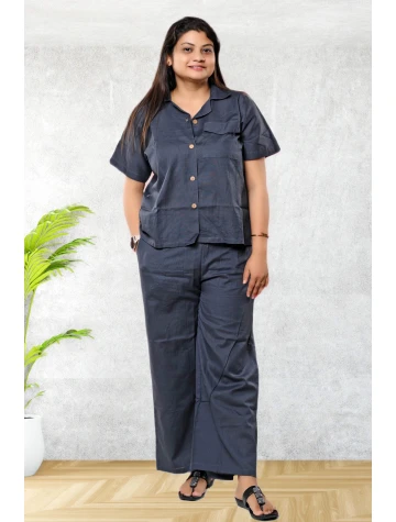 Pure Linen half Sleeve Co-ord Set  Pure Linen half Sleeve Co-ord Set data-sizes=