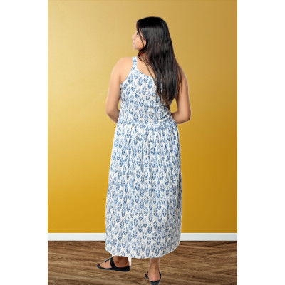 White Pure Cotton Sleeveless Dress For Women