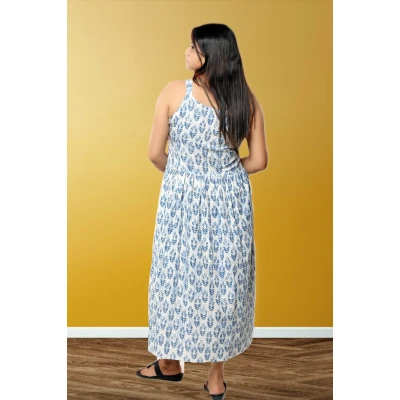 White Pure Cotton Sleeveless Dress For Women