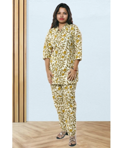 Pure Cotton Olive Printed Co-ord Set For Women