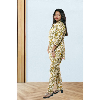 Pure Cotton Olive Printed Co-ord Set For Women