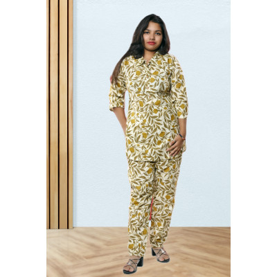 Pure Cotton Olive Printed Co-ord Set For Women