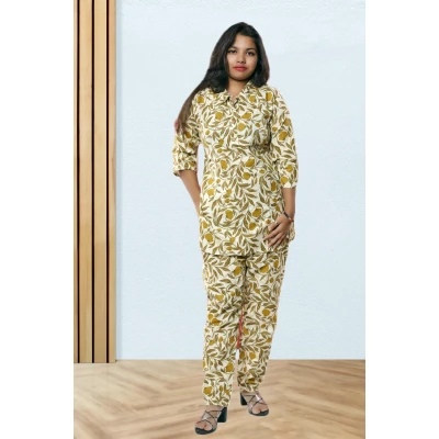 Pure Cotton Olive Printed Co-ord Set For Women