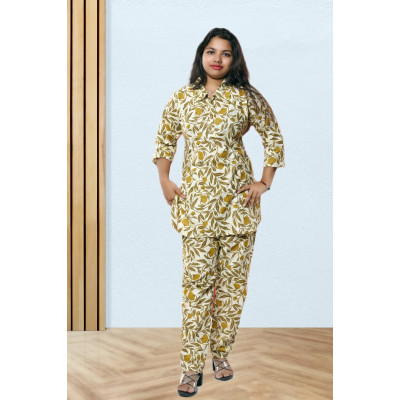 Pure Cotton Olive Printed Co-ord Set For Women