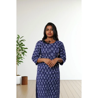 Pure Cotton Blue Printed Kurti For Women