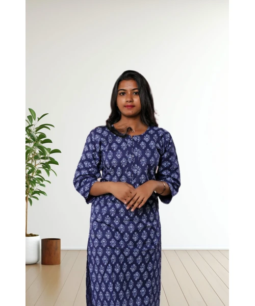 Pure Cotton Blue Printed Kurti For Women