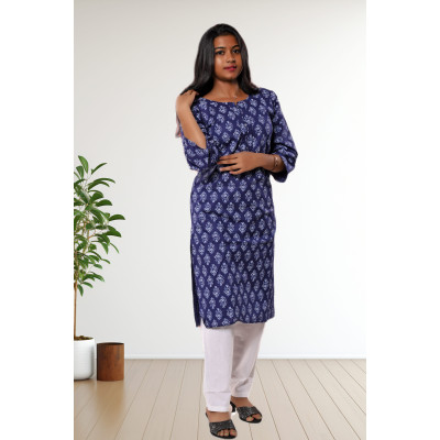 Pure Cotton Blue Printed Kurti For Women