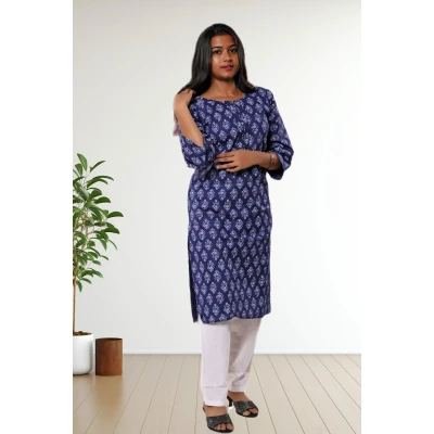 Pure Cotton Blue Printed Kurti For Women