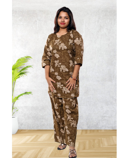 Olive Green Pure Cotton Co-Ord Set For Women