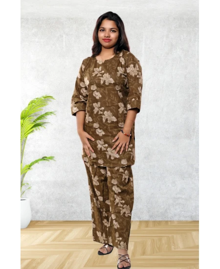 Olive Green Pure Cotton Co-Ord Set For Women