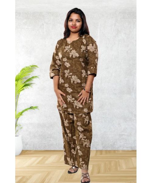 Olive Green Pure Cotton Co-Ord Set For Women