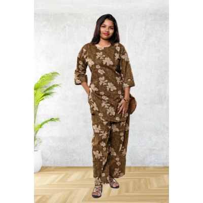 Olive Green Pure Cotton Co-Ord Set For Women