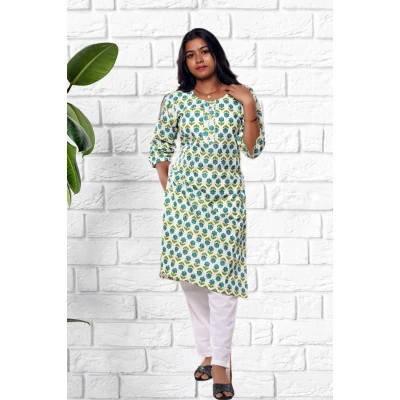 Pure Cotton White Printed Kurti For Women