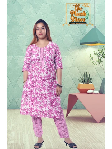 Purple Printed Pure Cotton Two Piece Set For Women  Purple Printed Pure Cotton Two Piece Set For Women data-sizes=