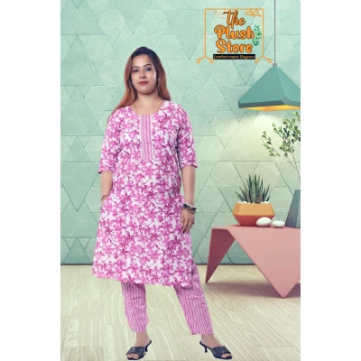 Purple Printed Pure Cotton Two Piece Set For Women