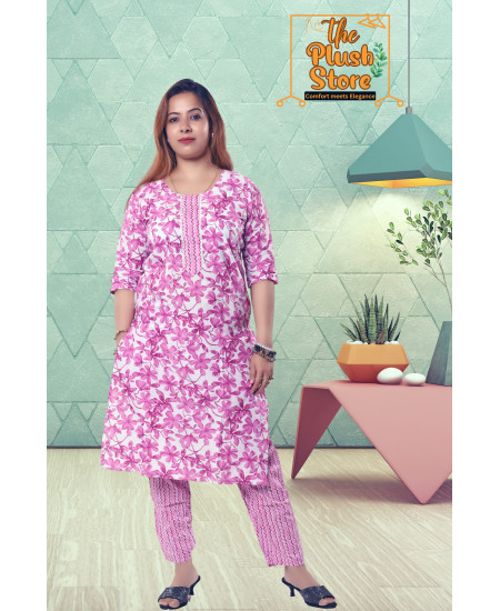 Purple Printed Pure Cotton Two Piece Set For Women