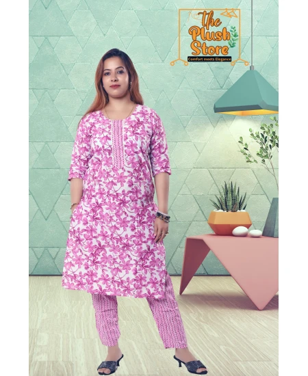 Purple Printed Pure Cotton Two Piece Set For Women