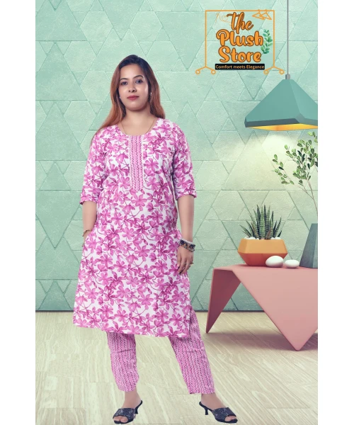 Purple Printed Pure Cotton Two Piece Set For Women