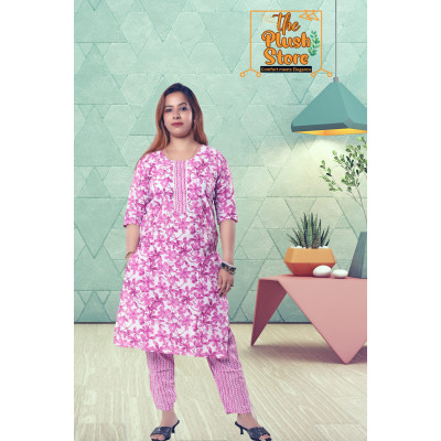 Purple Printed Pure Cotton Two Piece Set For Women