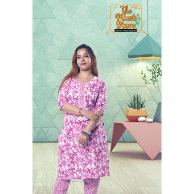 Purple Printed Pure Cotton Two Piece Set For Women