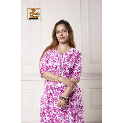 Purple Printed Pure Cotton Two Piece Set For Women