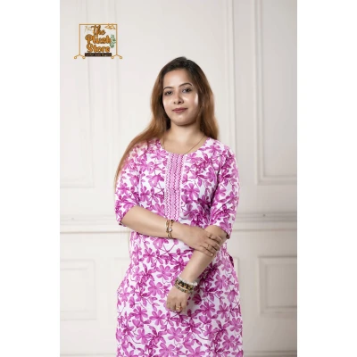 Purple Printed Pure Cotton Two Piece Set For Women