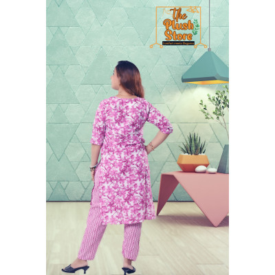 Purple Printed Pure Cotton Two Piece Set For Women