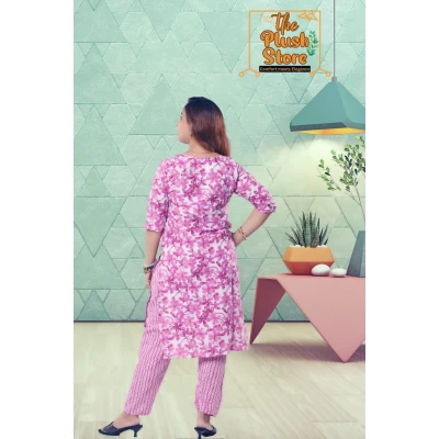 Purple Printed Pure Cotton Two Piece Set For Women