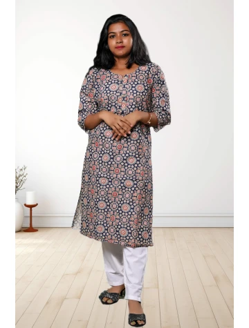 Pure Cotton Printed Kurti For Women in blue printed colour  Pure Cotton Printed Kurti For Women in blue printed colour data-sizes=