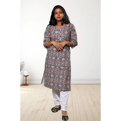 Pure Cotton Printed Kurti For Women in blue printed colour