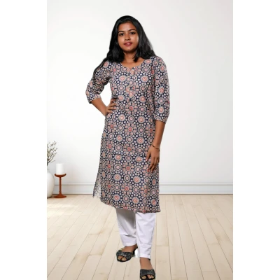 Pure Cotton Printed Kurti For Women in blue printed colour