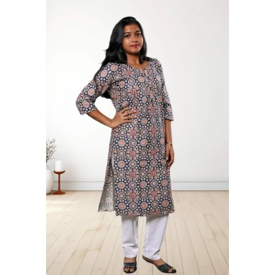 Pure Cotton Printed Kurti For Women in blue printed colour