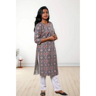 Pure Cotton Printed Kurti For Women in blue printed colour