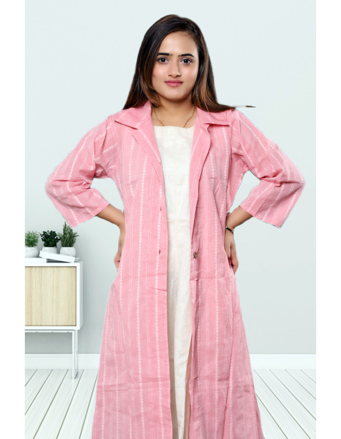 Two Piece Pure Khadi Cotton Dress With Jacket