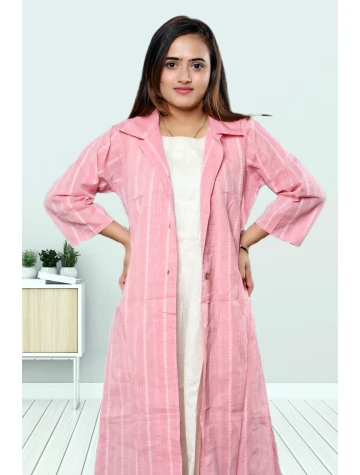 Two Piece Pure Khadi Cotton Dress With Jacket  Two Piece Pure Khadi Cotton Dress With Jacket data-sizes=