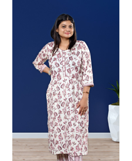 Floral Kurti Pant Set in White for Women