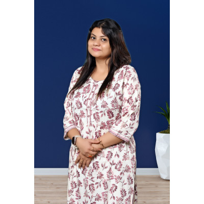 Floral Kurti Pant Set in White for Women