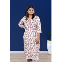 Floral Kurti Pant Set in White for Women