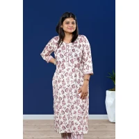 Floral Kurti Pant Set in White for Women