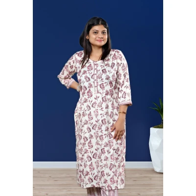 Floral Kurti Pant Set in White for Women