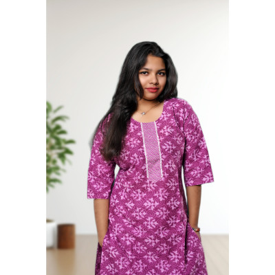 Lavender Pure Cotton Kurti Straight Pant Set For Women