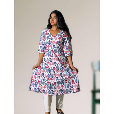 Pure Cotton Fish Print Unique Katha Kurti