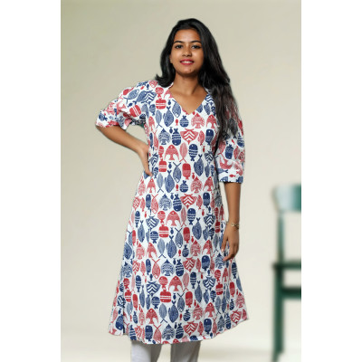 Pure Cotton Fish Print Unique Katha Kurti
