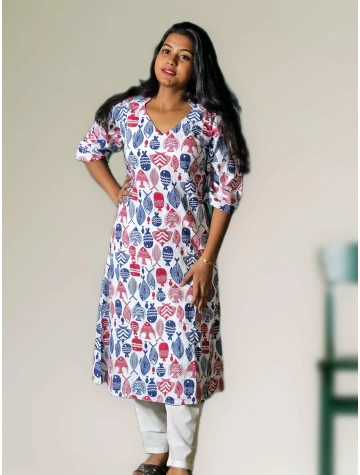 Pure Cotton Fish Print Unique Katha Kurti  Pure Cotton Fish Print Unique Katha Kurti data-sizes=