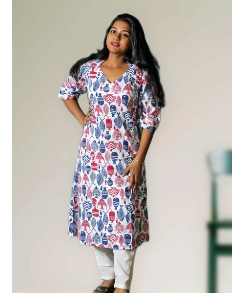 Pure Cotton Fish Print Unique Katha Kurti