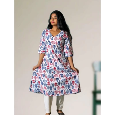 Pure Cotton Fish Print Unique Katha Kurti
