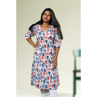Pure Cotton Fish Print Unique Katha Kurti