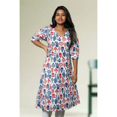 Pure Cotton Fish Print Unique Katha Kurti