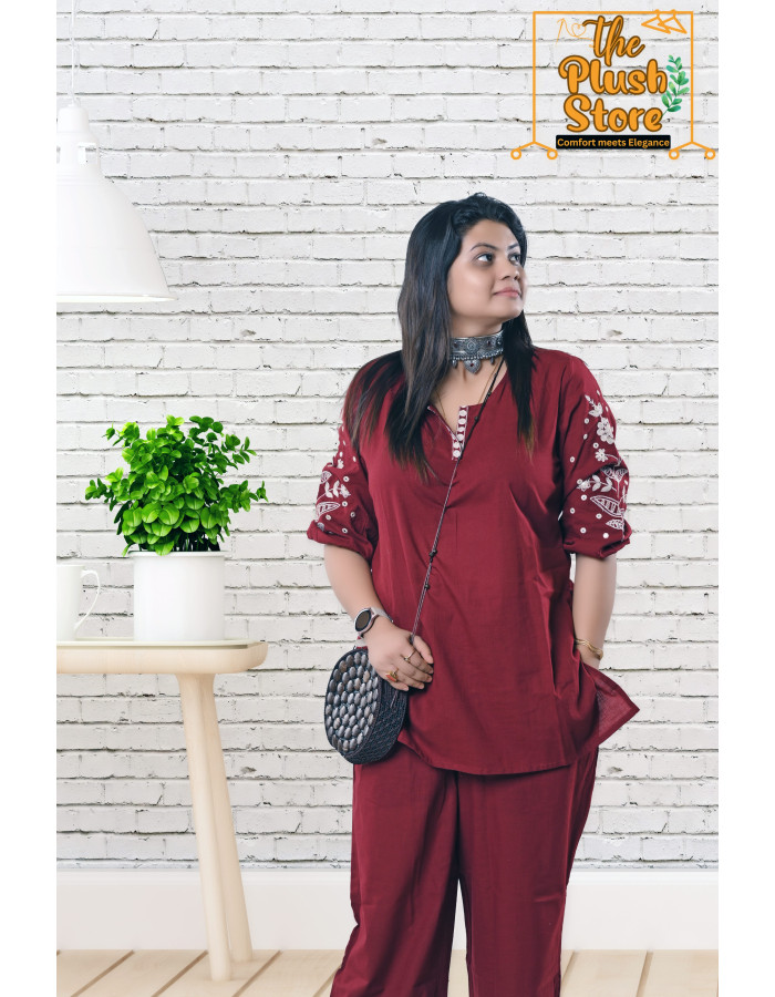 Pure Cotton Co-ord set with Embroidery for Women