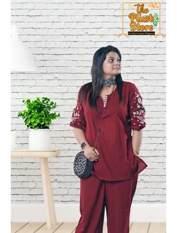 Pure Cotton Co-ord set with Embroidery for Women  Pure Cotton Co-ord set with Embroidery for Women data-sizes=